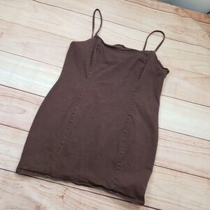 H&M Divided Dress Womens XL Brown Spaghetti Strap Bodycon Cotton Stretch Mini
